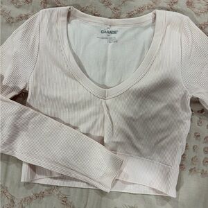 Garage Women's Light Pink Ribbed Long Sleeve Top
